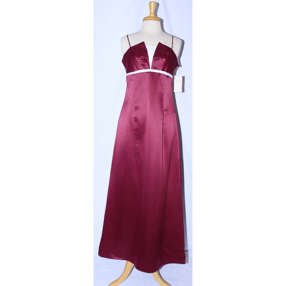Polka #4077 Satin Floor Length Bridesmaid Gown-Size L -BURGUNDY-NEW With Tags